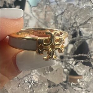 Tory Burch  Gold and White Women's Ring Size 6.5